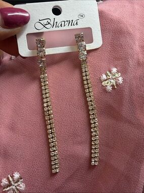 Gold-Tone Pink Crystal Drop Earrings